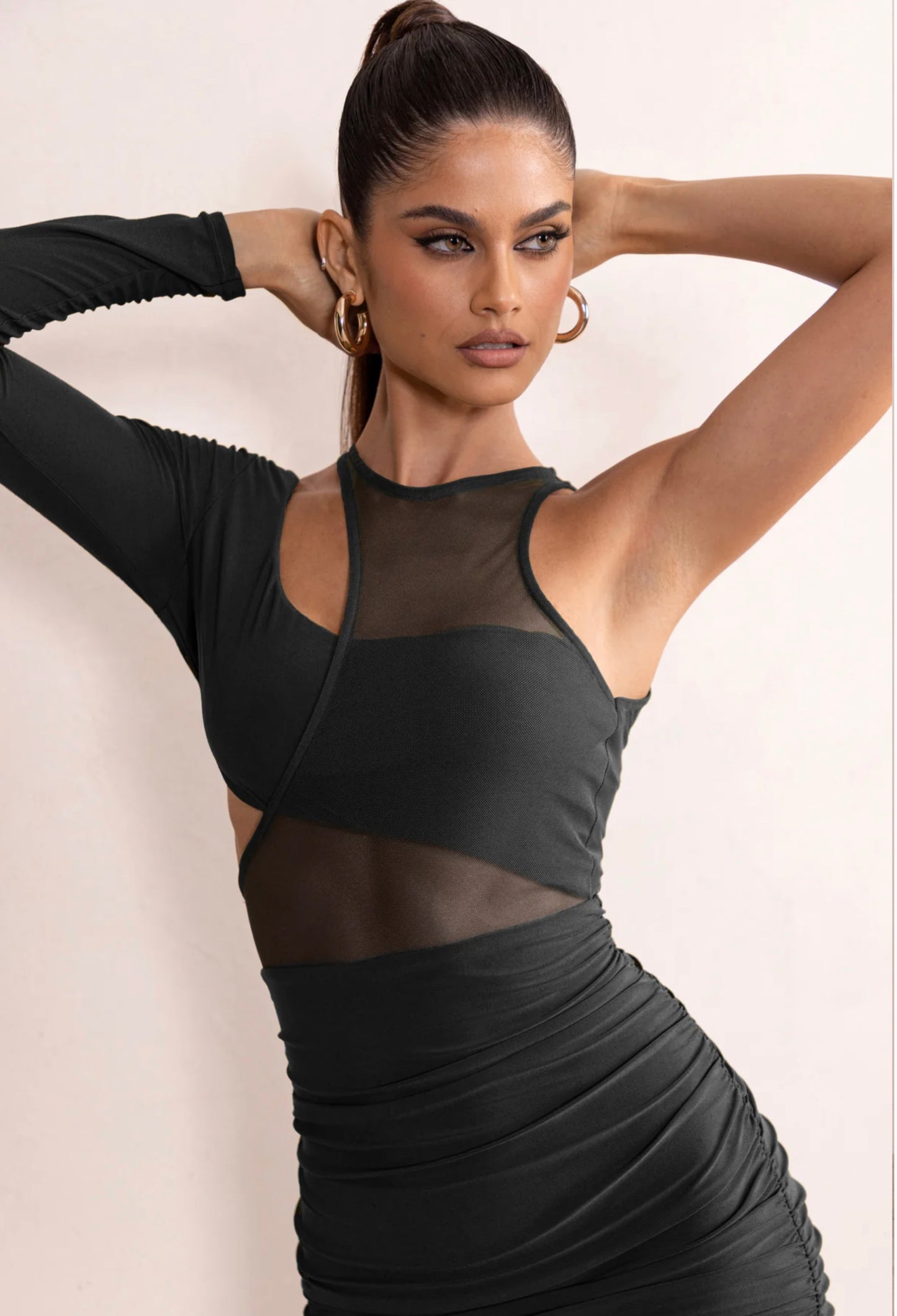 Shadow Play One-Sleeve Mesh Midi
